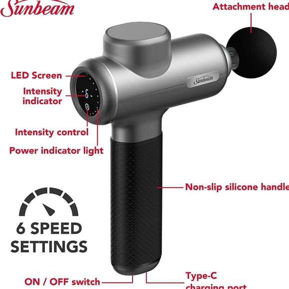 Powerful Massage Gun Gift set with 4 attachments by Sunbeam - Picture 3 of 15